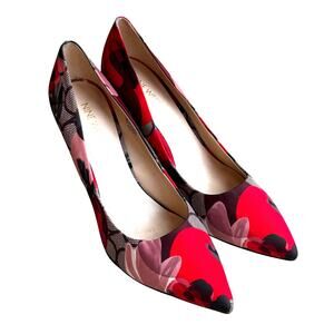 Nine West Flax multicolor canvas high heels pumps US 9.5M dressy statement shoes